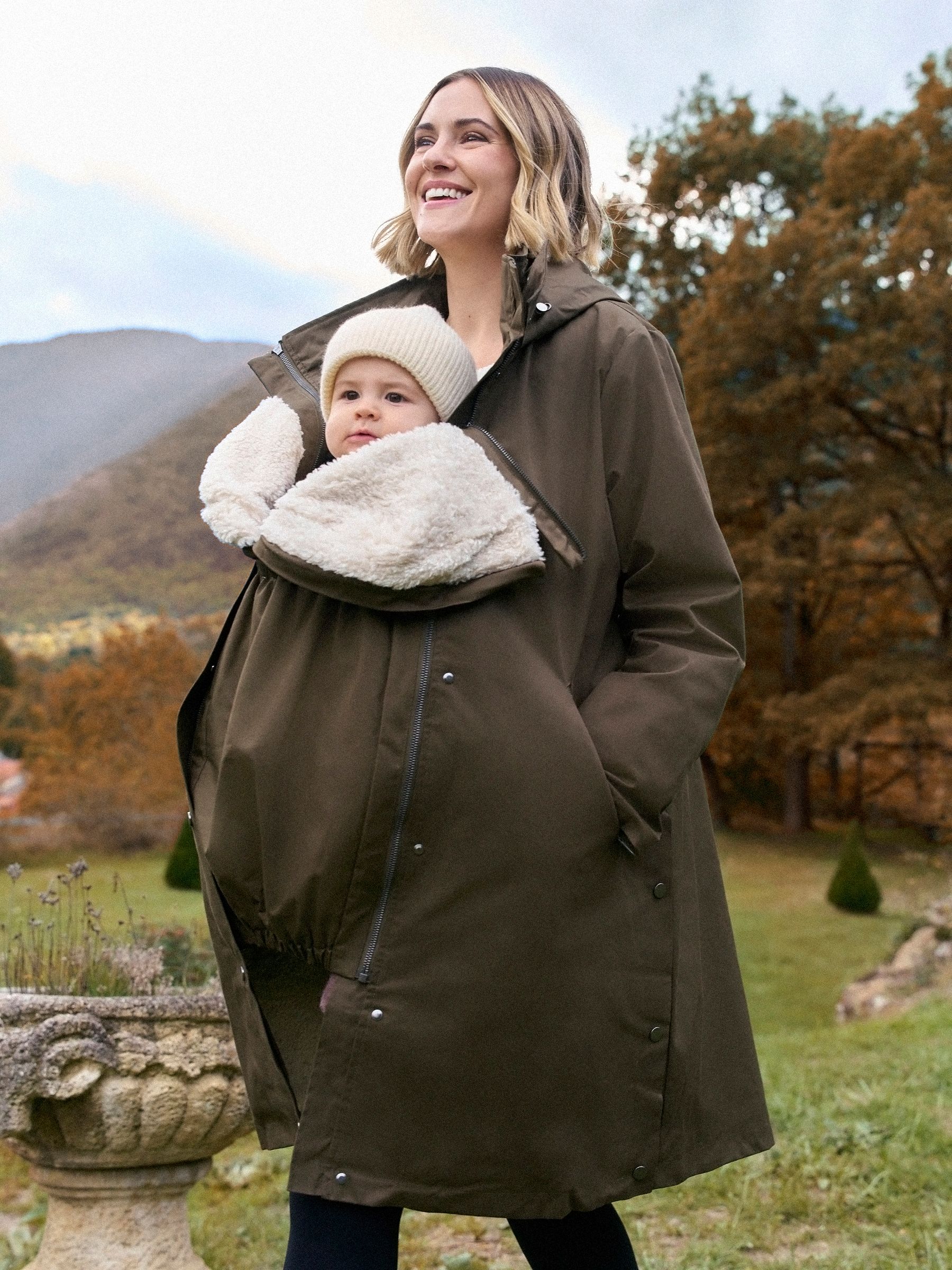 Khaki - Seraphine 3 in 1 Maternity & Babywearing Parka with Borg Lining