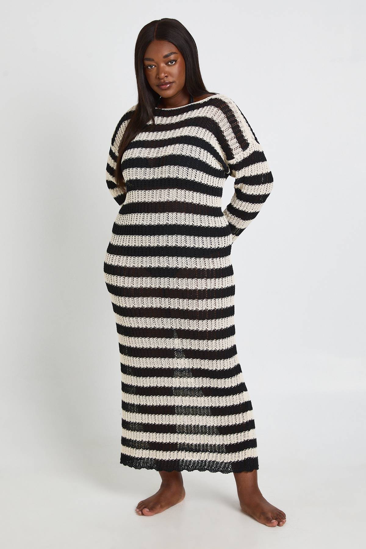 boohoo Robe De Plage Maxi Grande Taille En Crochet Avec Dos Échancré