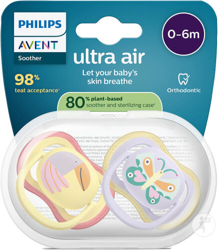 Philips Avent Sucette +0m Air Papillon/Crabe 2 Pièces