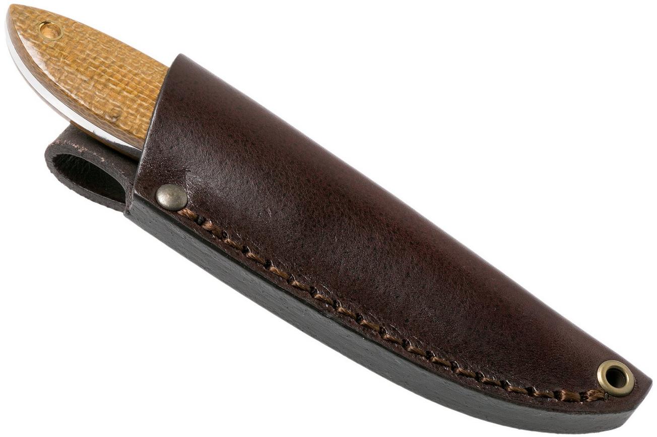 Brisa Bobtail 80 mustard micarta handle, 12C27, lederen sheath 9952