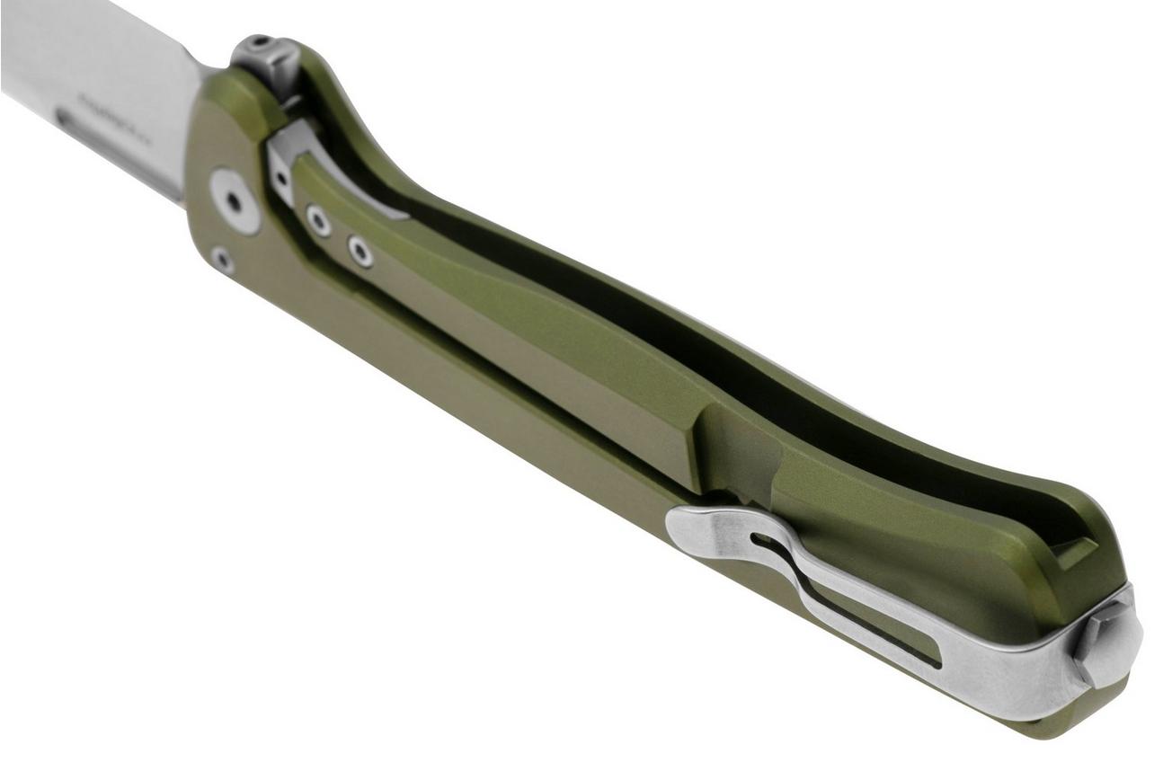 LionSteel Skinny Solid SK01A GS Green Aluminium Green Canvas Micarta inlay, Stonewashed zakmes, Molletta design
