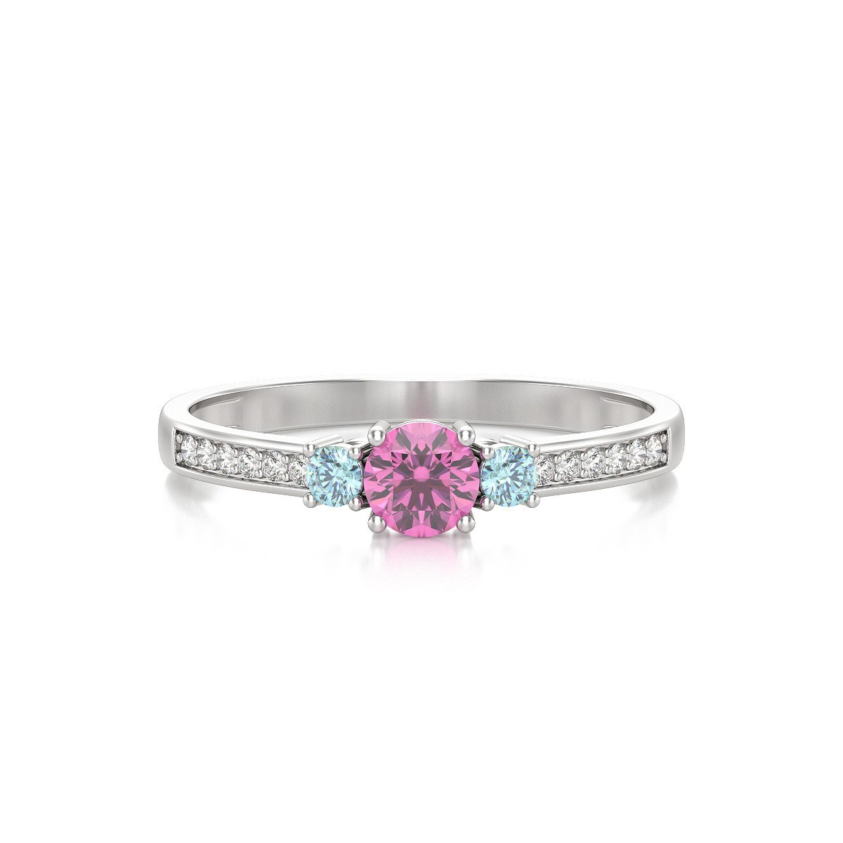 Bague ADEN Or 585 Blanc Tourmaline Aigue-Marine et diamants 1.65grs