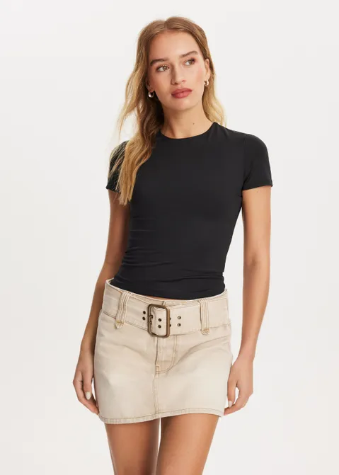 T-shirt met cropped model zwart (ZWART)