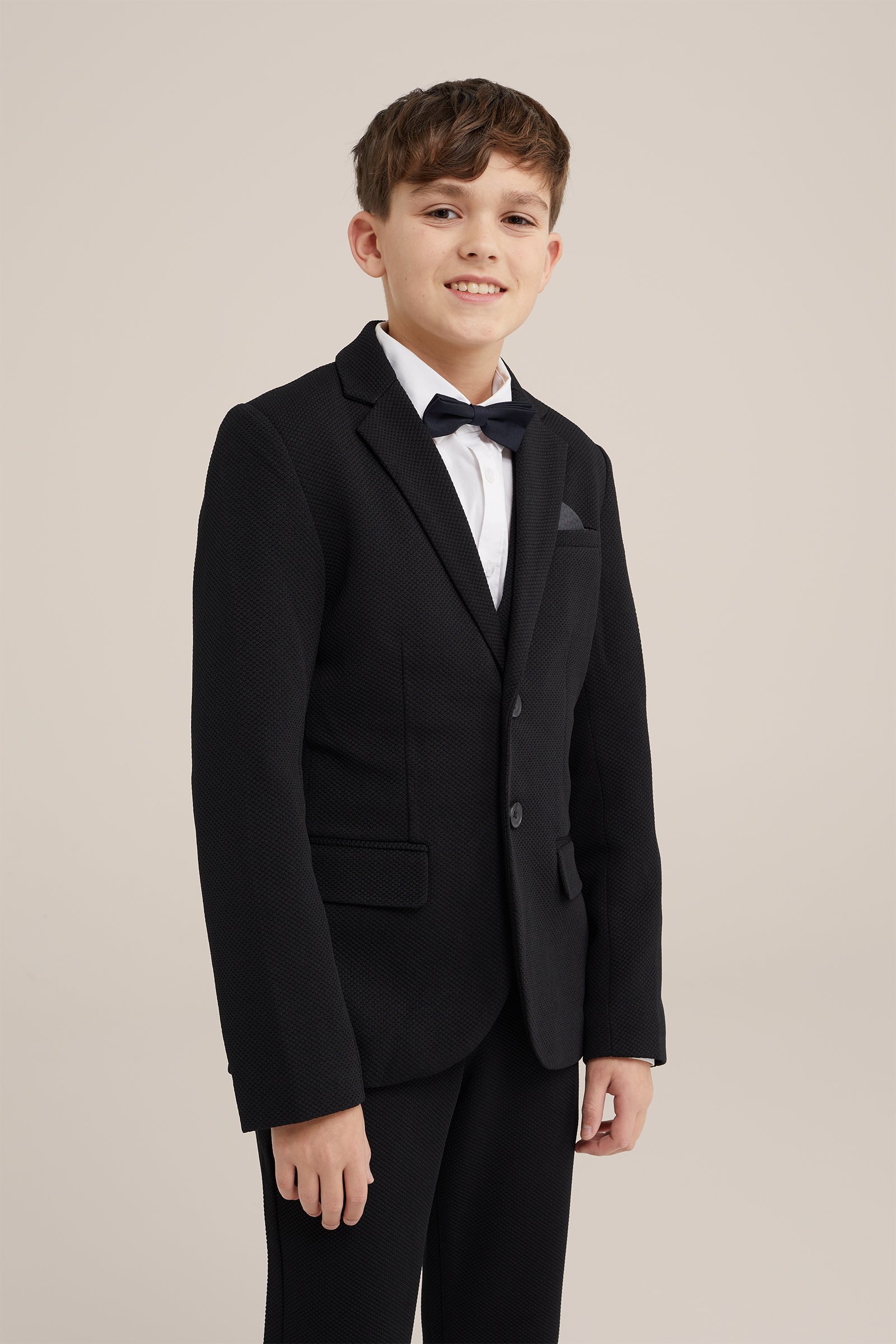 Jongens slim fit blazer met structuur WE Fashion Zwart
