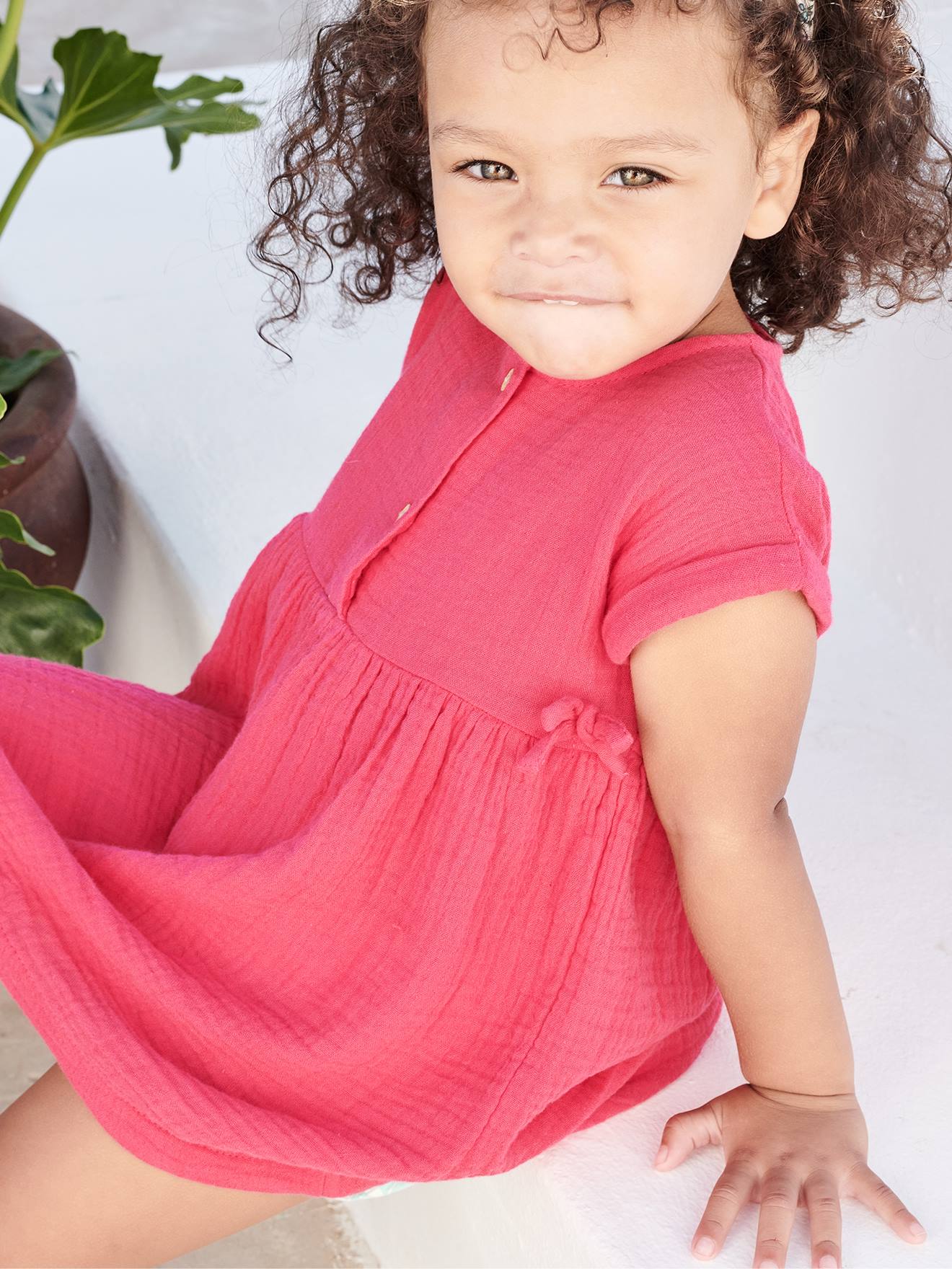 Vestido de chiffon de algodão para bebê, verde médio liso