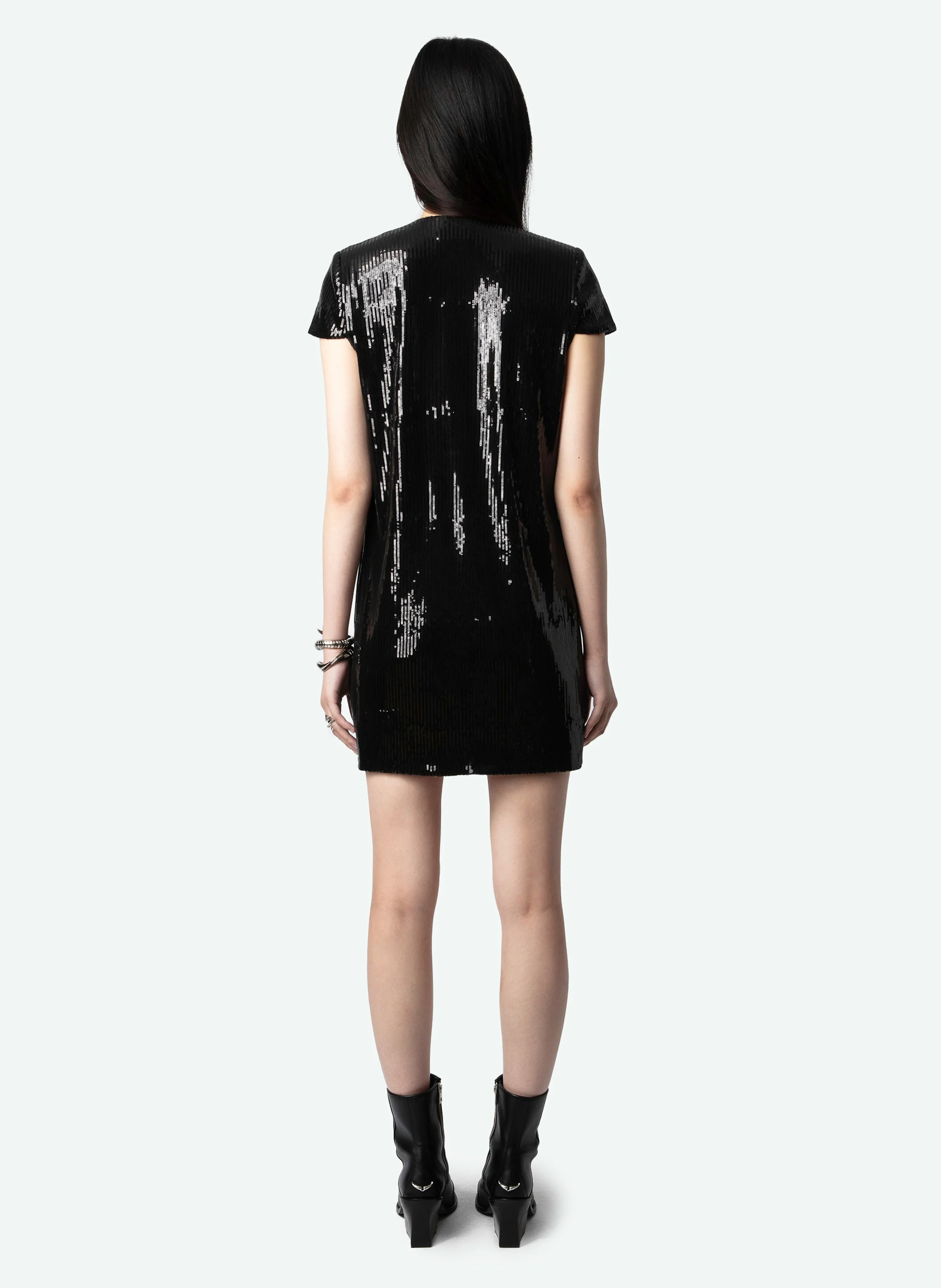 RASHU - Robe courte à sequins en coton bio mélangé | Noir