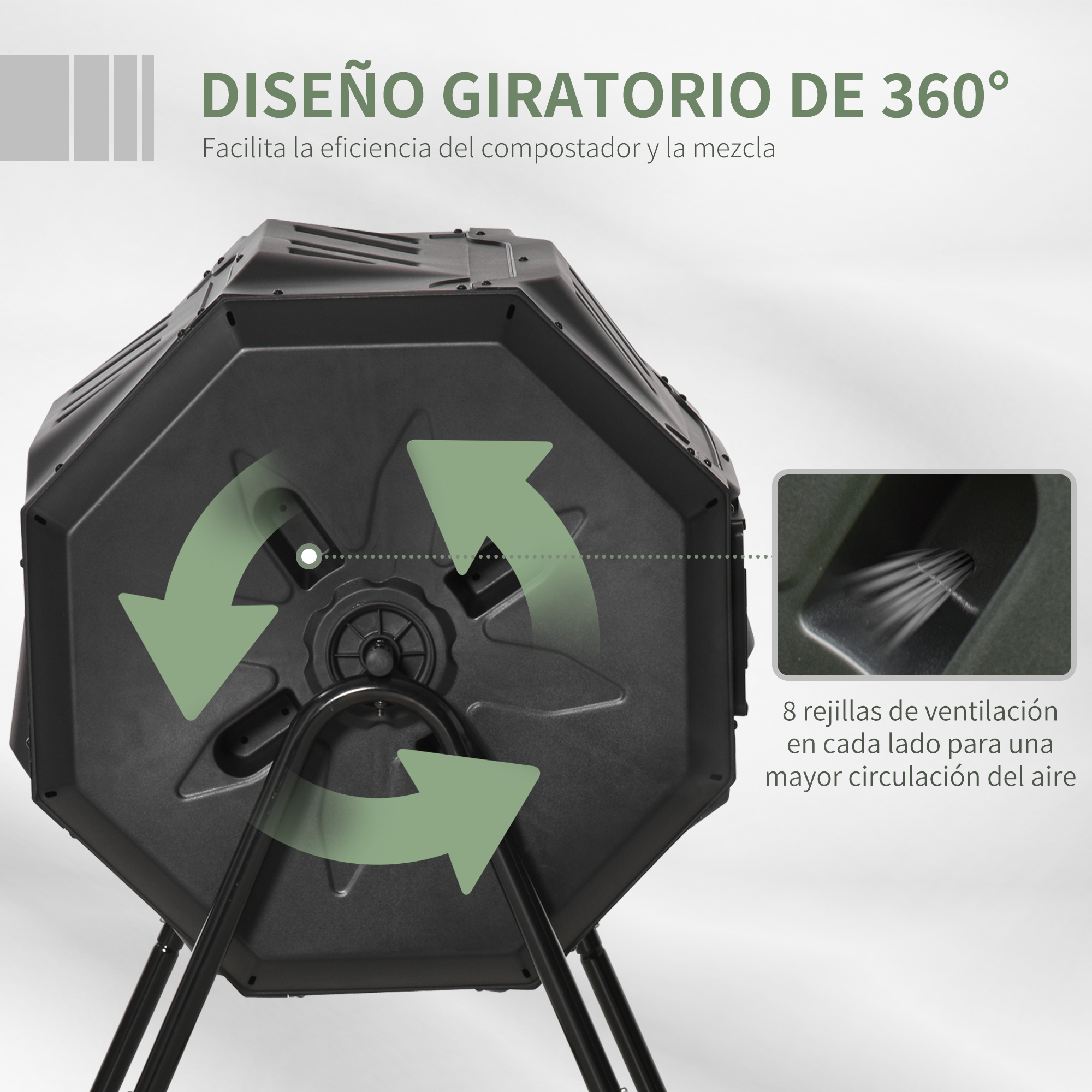 Compostor rotativo de tambor preto Outsunny com recipiente de câmara dupla para jardim.