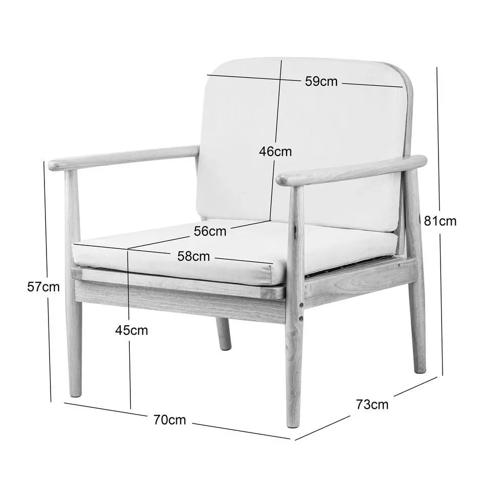 Fauteuil van massief hout en witte lussen