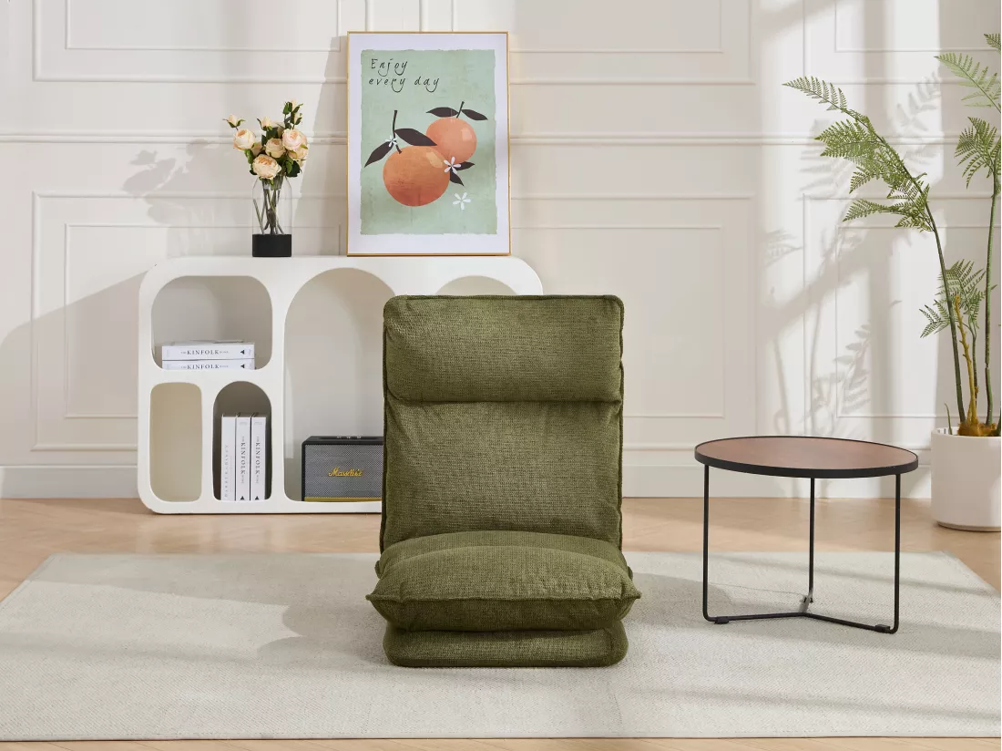 Fauteuil paresseux convertible réglable en tissu chiné vert MURTERA