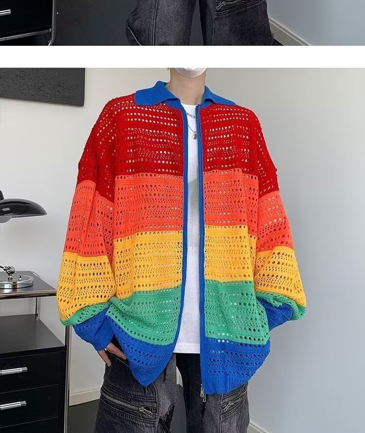 Sinlarity - Vest met rits en regenboogkleurige kraag