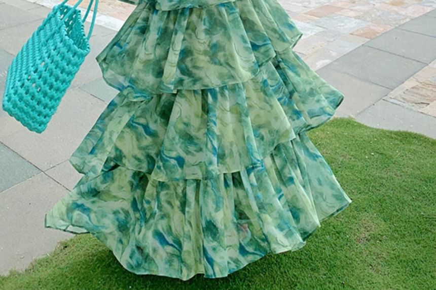 Saccharine - Halter V-hals gebloemde maxi A-lijn jurk met print