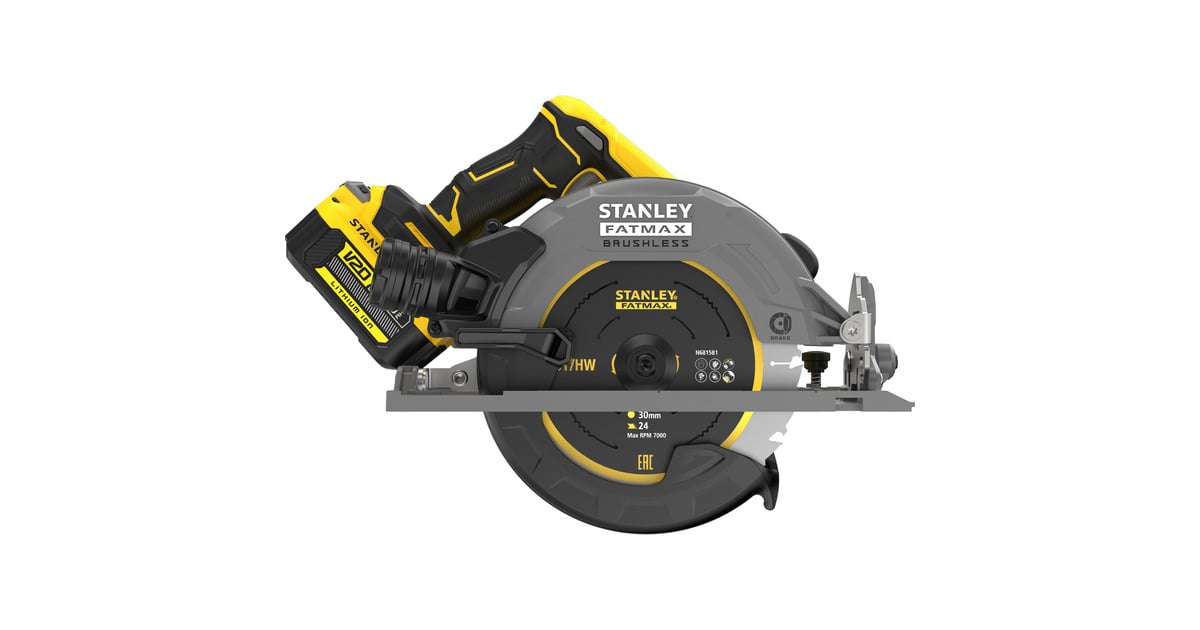 StanleyFATMAX V20 18V Cirkelzaag 190mm handcirkelzaag  (Zwart/geel, Accu en oplader inbegrepen, met koffer)