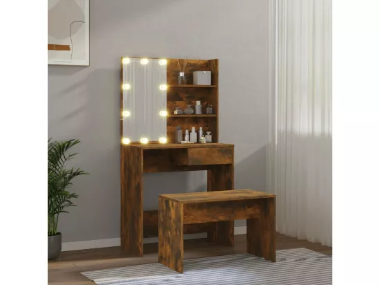 Ensemble de coiffeuse avec LED Chêne fumé Bois d'ingénierie