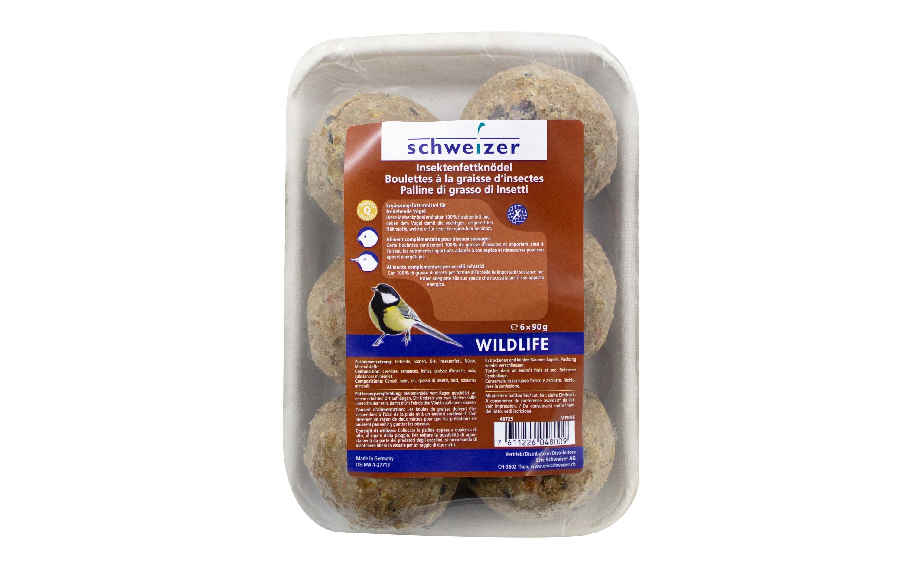 Wintervogelfutter Insektenfettknödel, 6 x 90 g, netzfreiErgänzungsfutter für freilebende Vögel