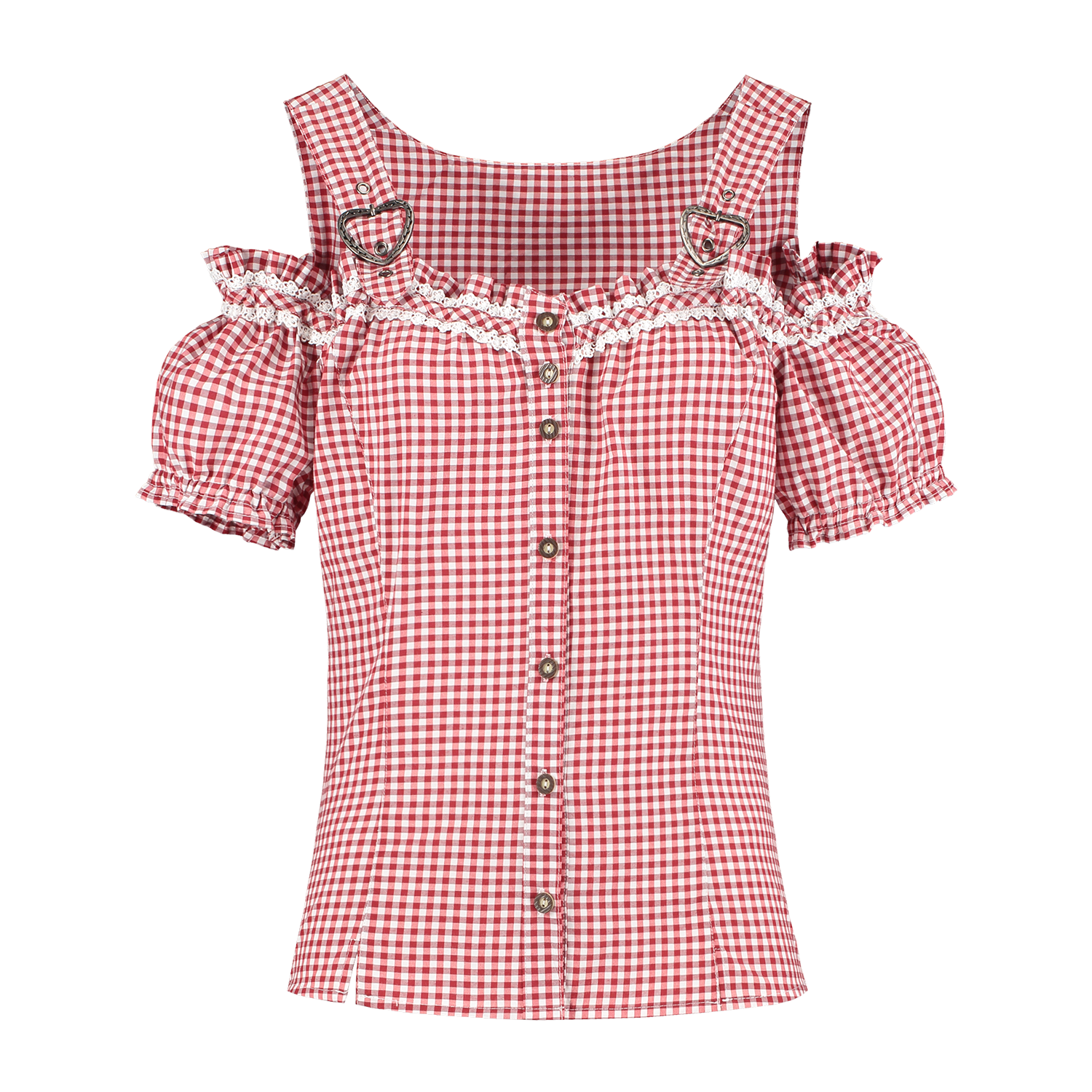 Rood Witte Blouse Dames Geruit Met Gespen