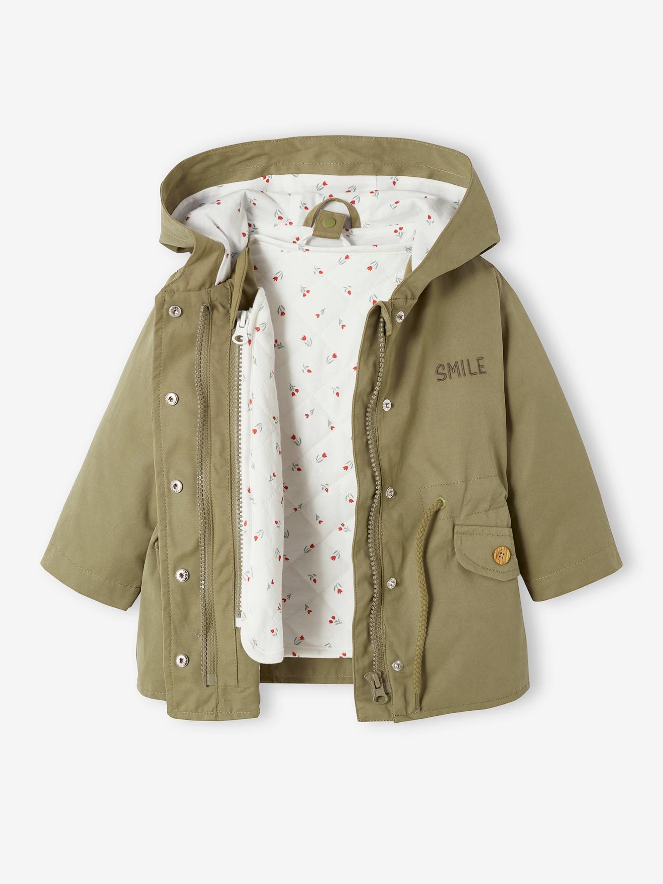 Parka 3 em 1 com jaqueta removível para bebê, cáqui
