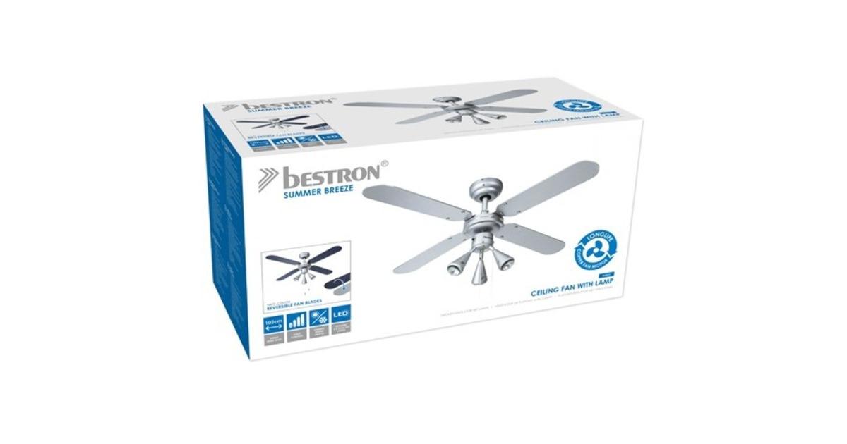 BestronDLHB42S Plafondventilator met verlichting  (Zilver/donkerblauw, Ø 102 cm | met zomer-/winterfunctie | 3x GU10 ledlampjes)