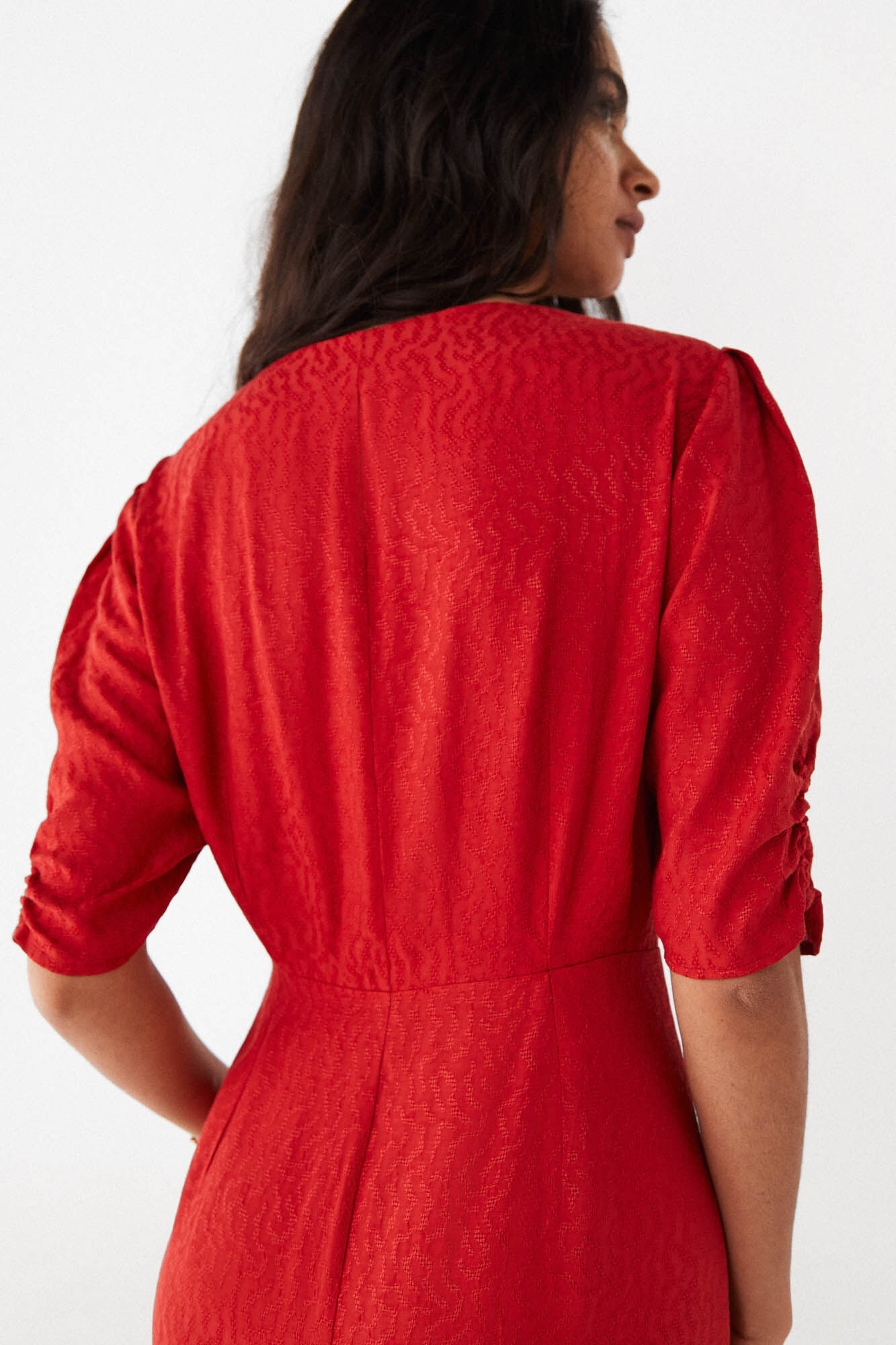 Vestido midi Cala Jacquard - Vermelho