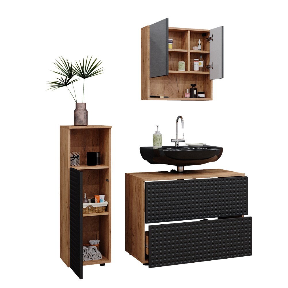 Vicco Badmöbel-Set Irma Eiche Anthrazit 4-teilig Midischrank 95 cm Waschbeckenschrank 80 cm