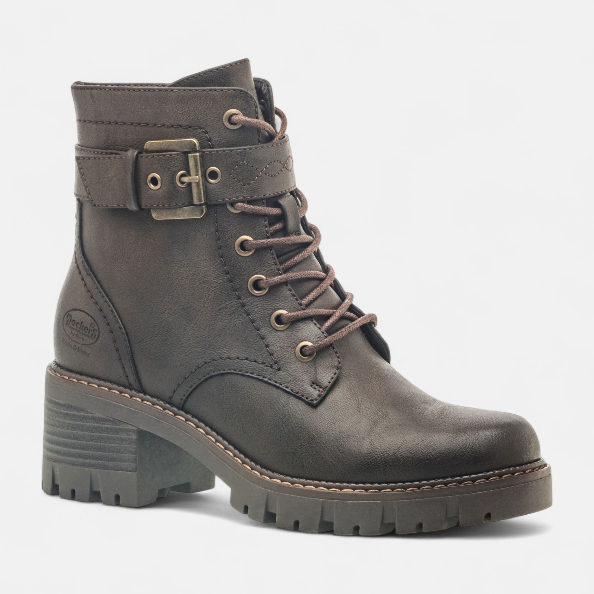 Bottines à lacets à talon Femme marron