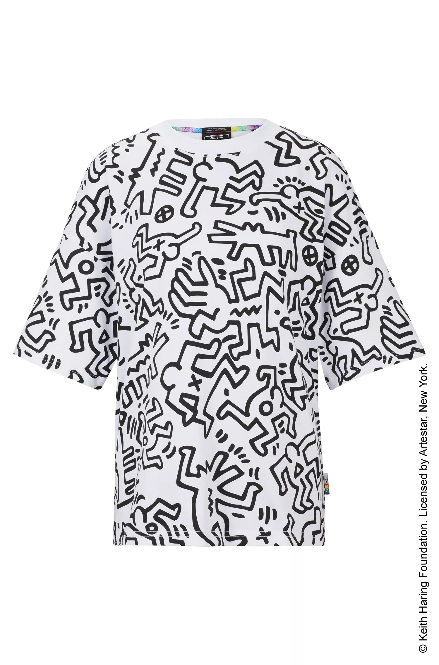 Camiseta preta BOSS x Keith Haring com estampa unissex em malha de algodão.