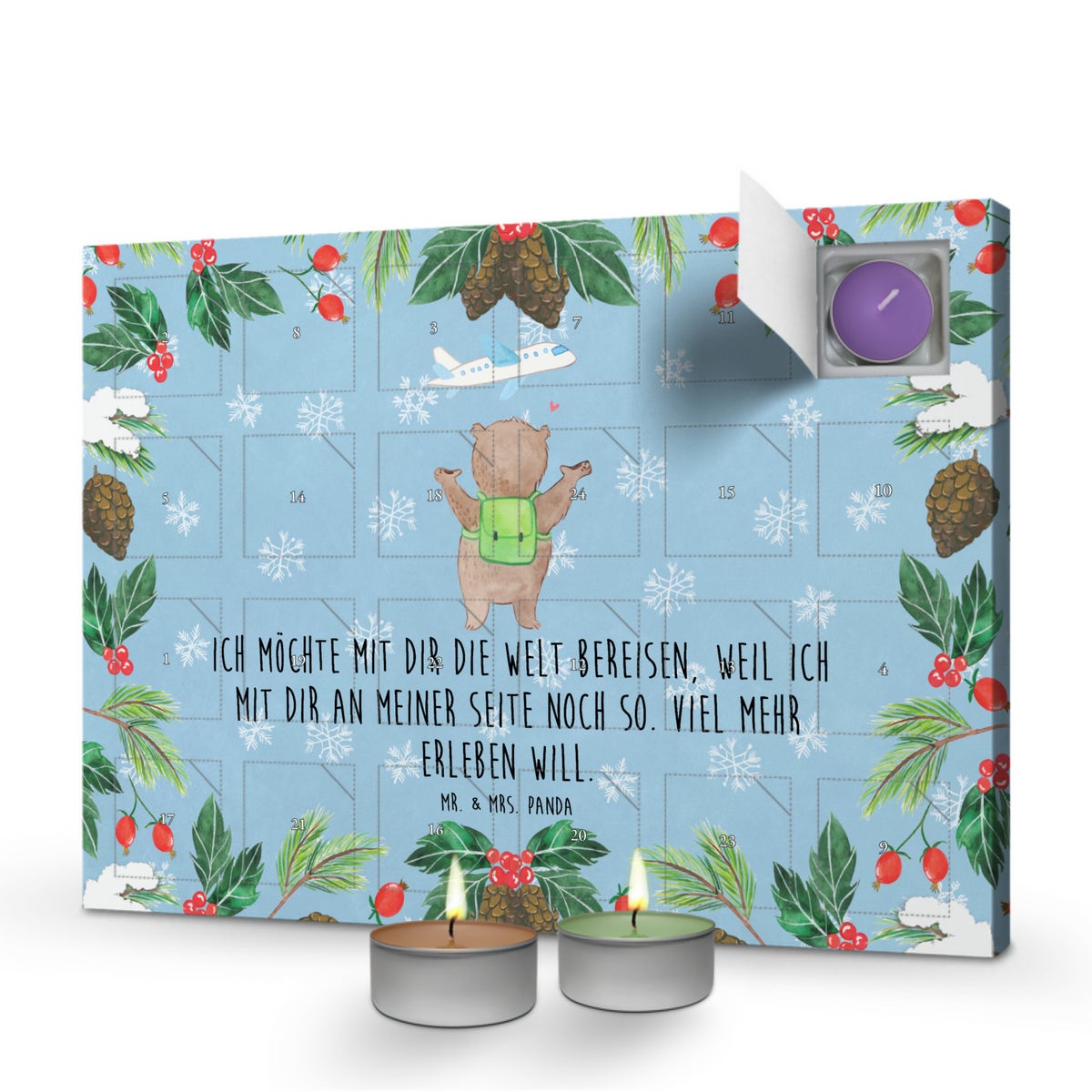 Mr. & Mrs. Panda Geurkaars Adventskalender Beer Vliegtuig - Pastelblauw