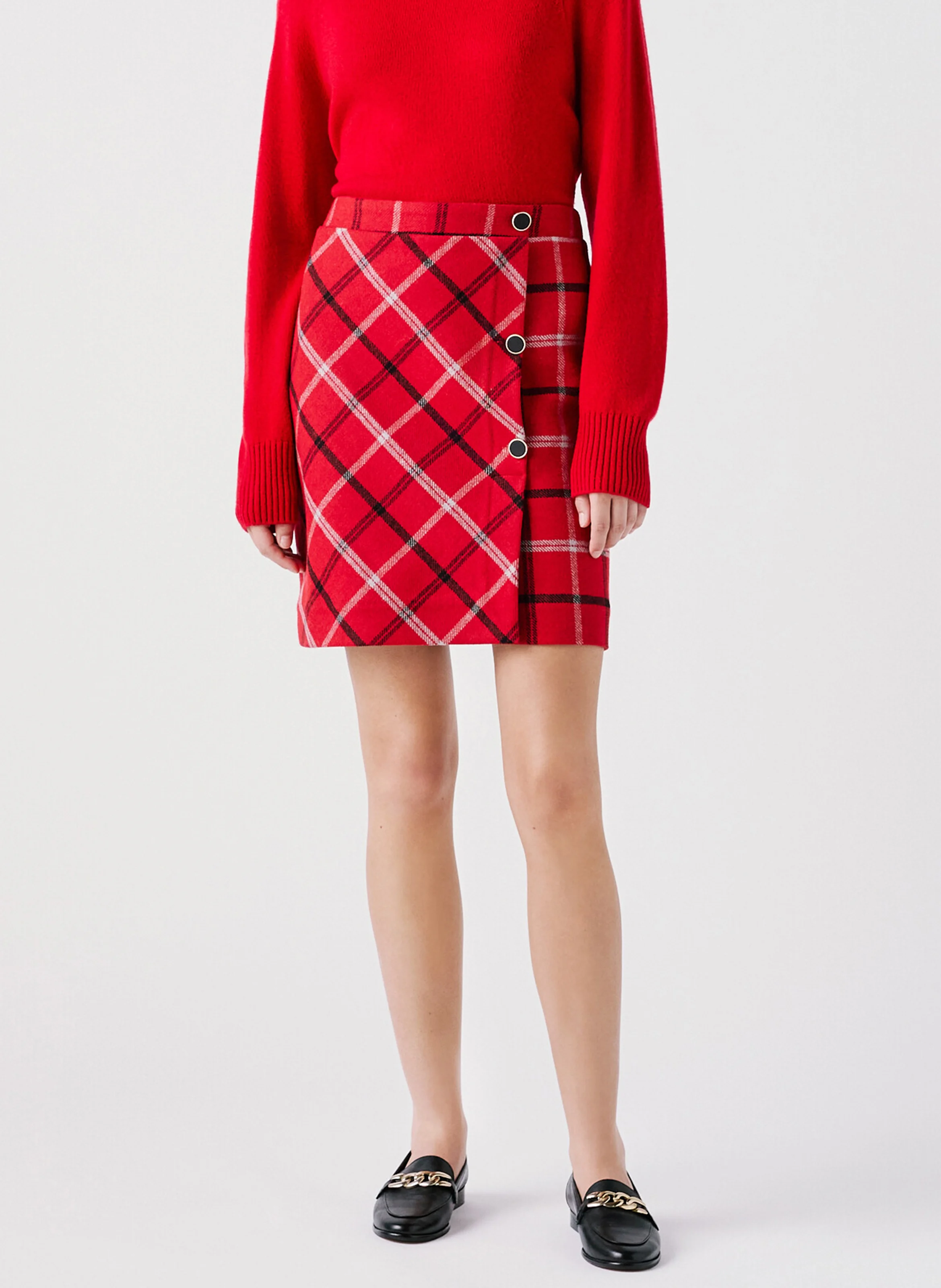 JUSTINE - Jupe courte tartan en laine mélangée | Rouge