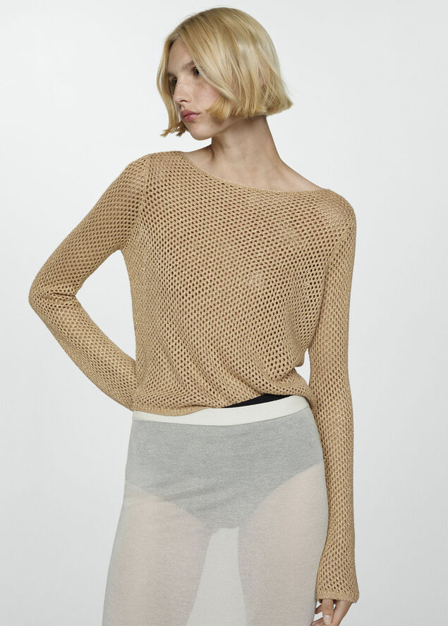 MANGO Openwork lurex sweater Gold