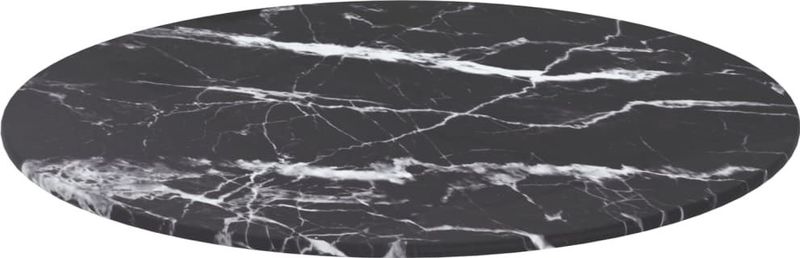 vidaXL - Tafelblad - Zwart - Geharde Glas - Ø50 cm - Marmeren Design