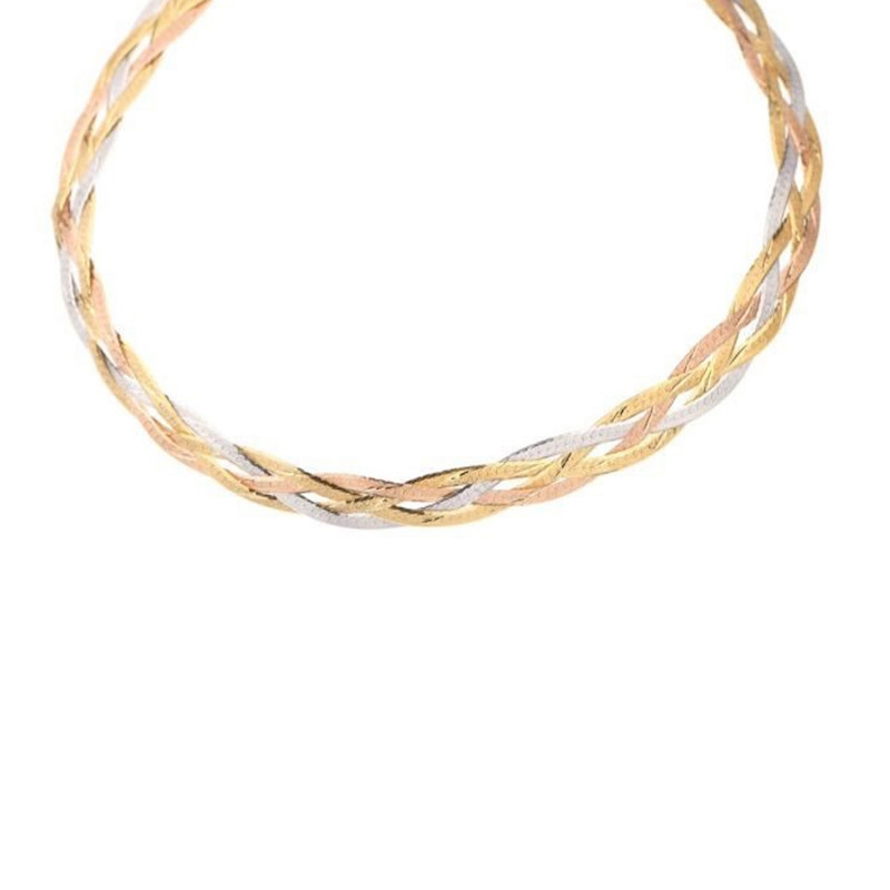 Collier Femme Maille Tresse - Or Tricolore Jaune, Blanc et Rose