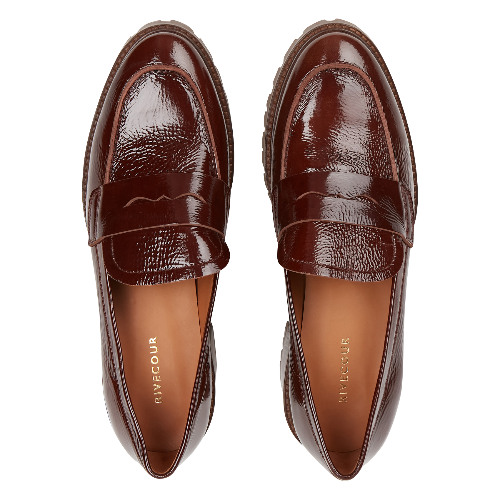 N°81 - Mocassins à talon en cuir glacé | Marron