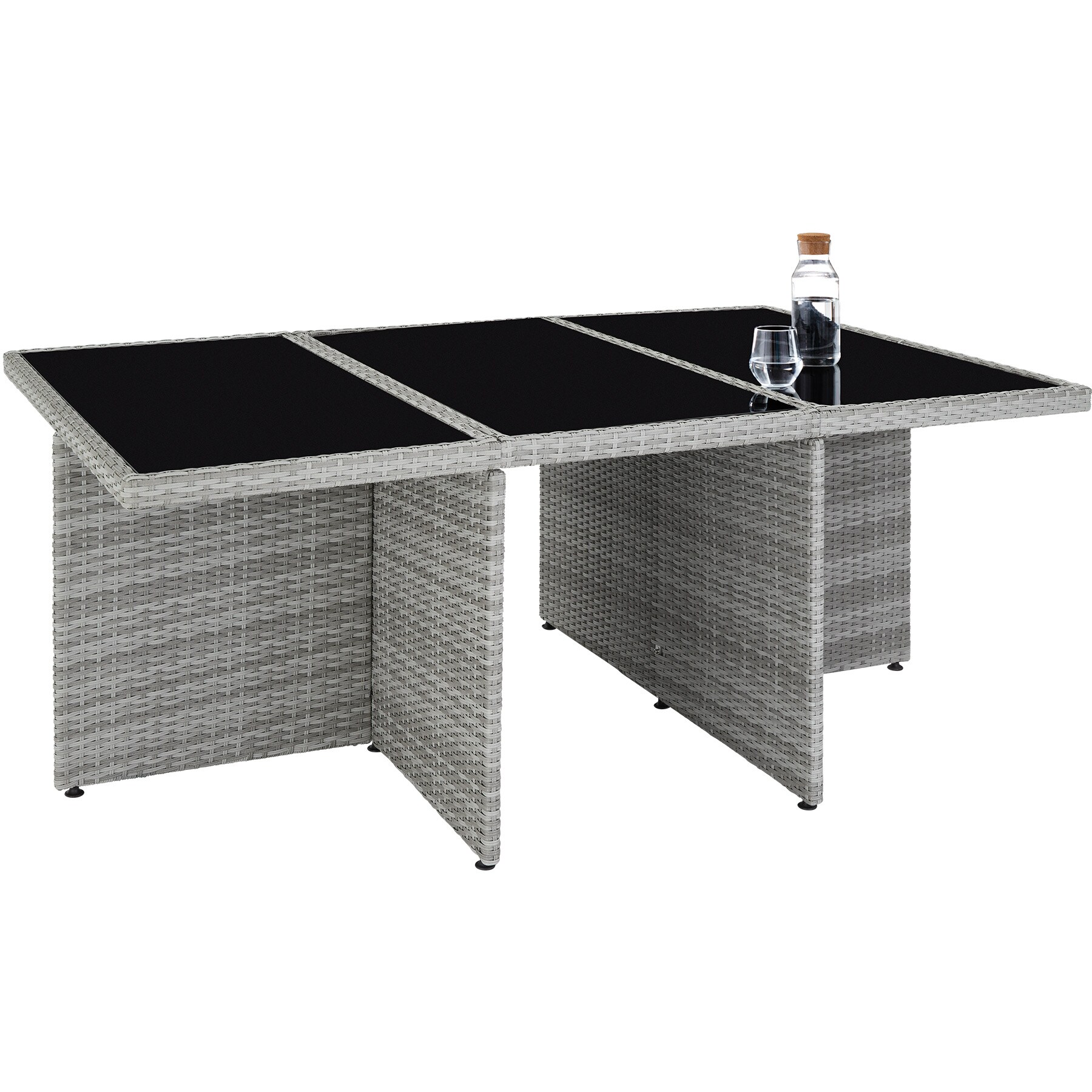 tectake® Rattan Sitzgruppe, mit Aluminiumgestell, wetterfest und UV-beständig, 2 Bezugssets, zusammenschiebbar, inklusive Schutzhülle