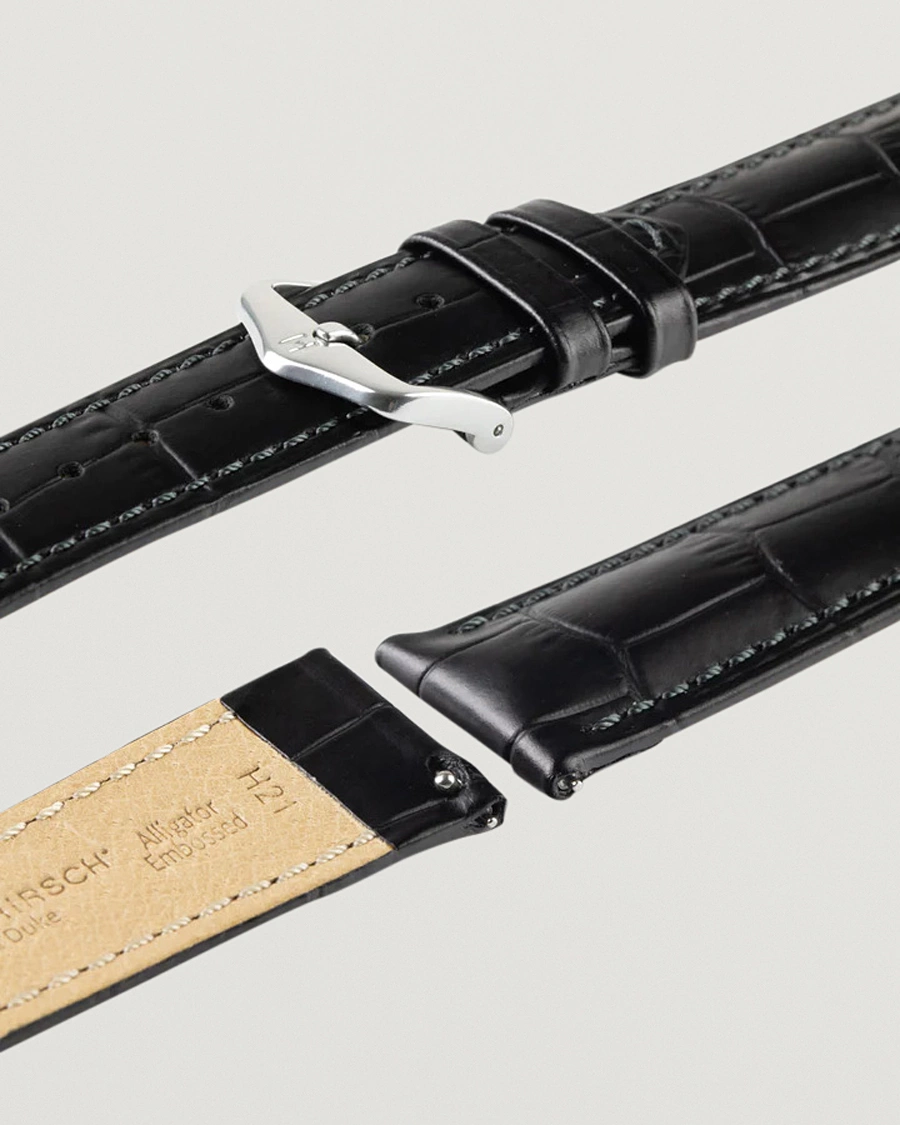 HIRSCH Duke Embossed Leather Watch Strap Black