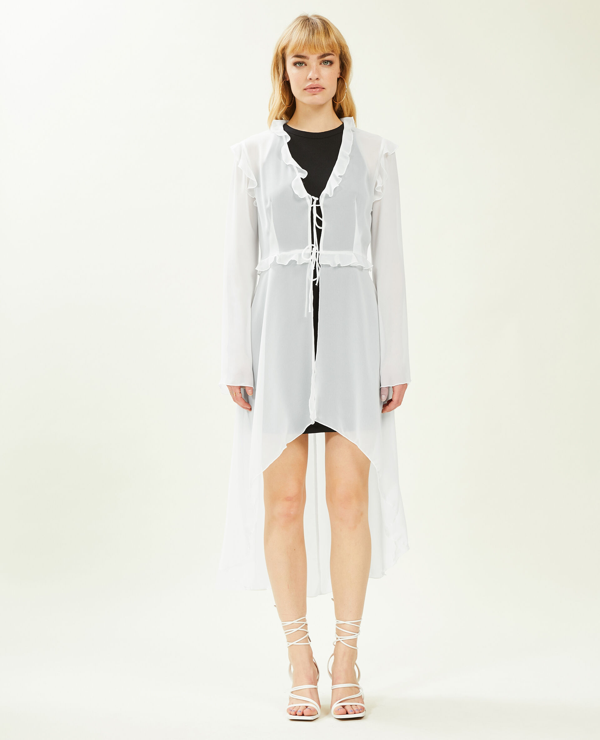 Longue blouse transparente avec volants - Blanc