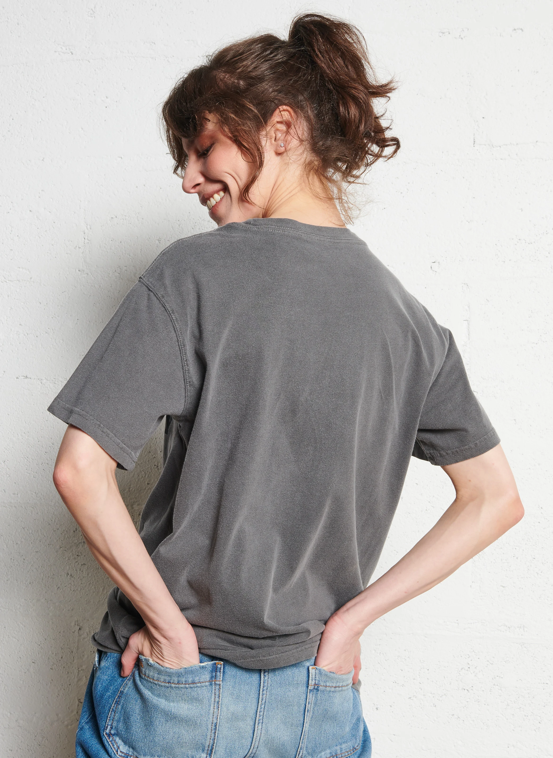 TRUCKER UNIVERSITY - Tee-shirt droit col rond sérigraphie à paillettes en coton | Gris