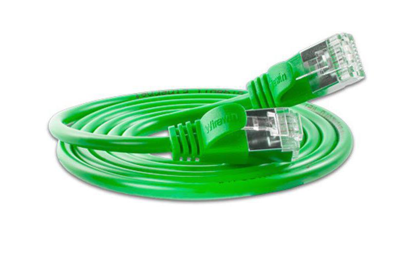 Slimpatchkabel RJ-45 - RJ-45, Cat 6, U/FTP, 0.15 m, GrünGeschirmtes Cat 6 Twisted-Pair-Kabel (U/FTP) mit Klinkenschutz