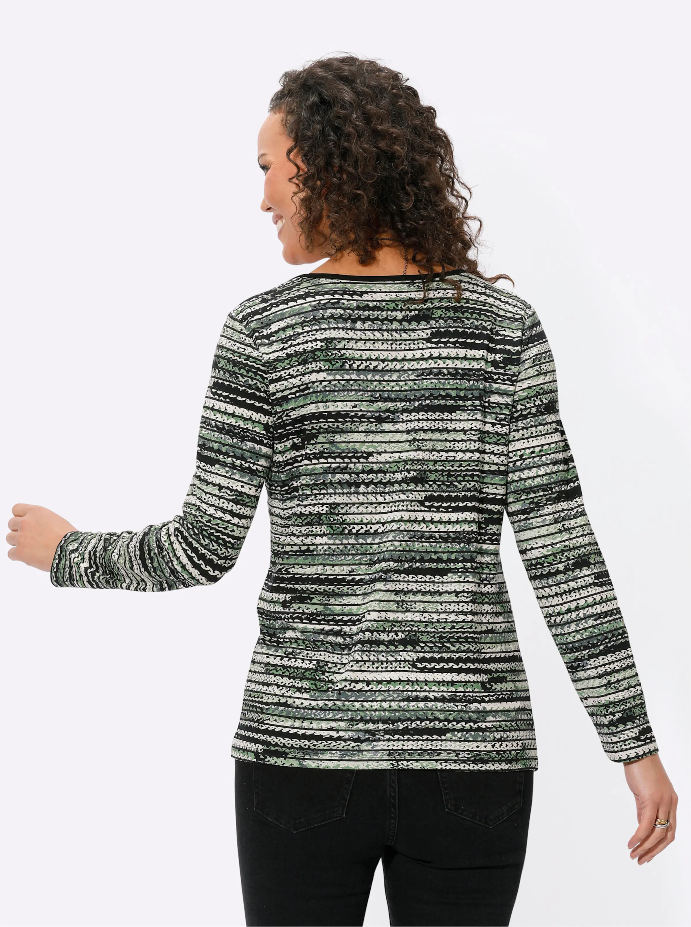 Druck-Shirt in eucalyptus-schwarz-bedruckt