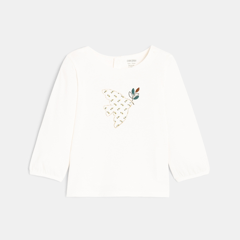 Robe à bretelles en twill et t-shirt oiseau verte bébé fille
