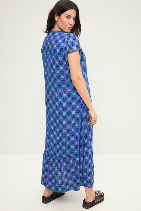 Maxikleid, A-Line, Alloverprint, V-Ausschnitt, Flügel-Halbarm