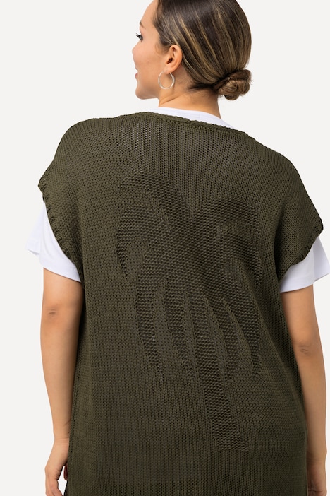Strickweste, Palme, oversized, offene Form, ärmellos