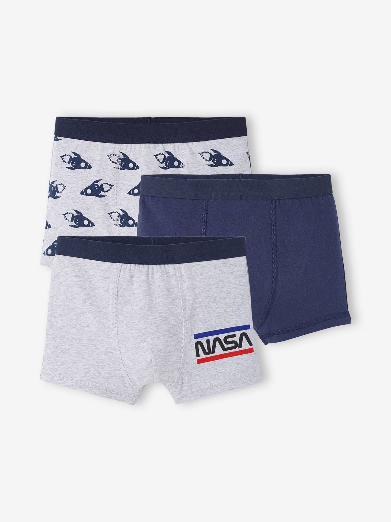Pacote com 3 cuecas boxer lisas azul-escuras da NASA® com estampas.
