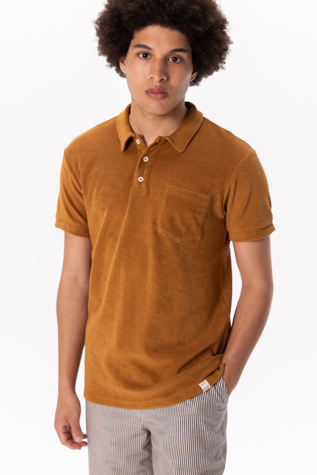 Goudbruine badstof polo