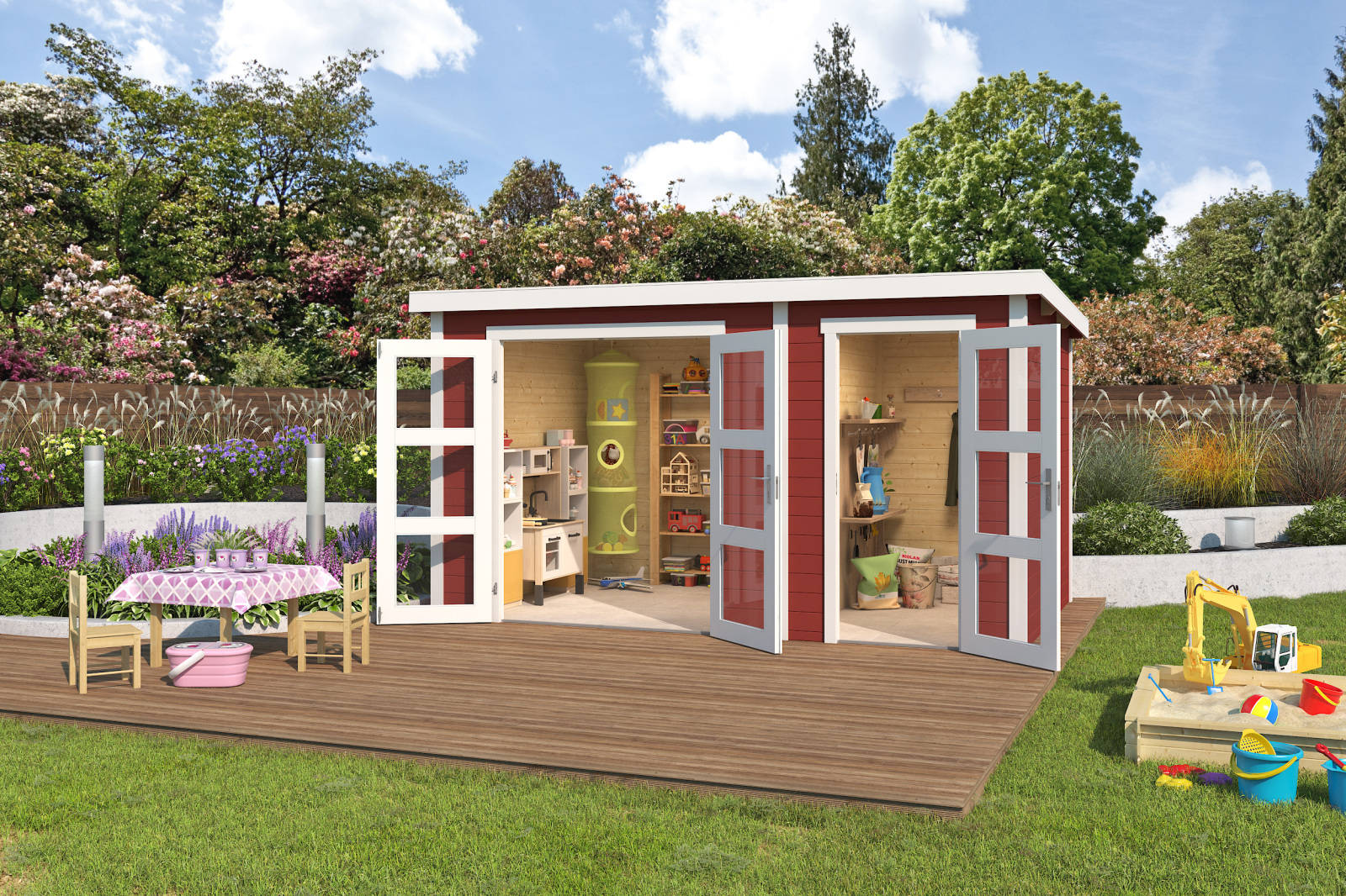Gartenhaus ZAMBEZI XL - schwedenrot - Fichte massiv - 380x240 cm