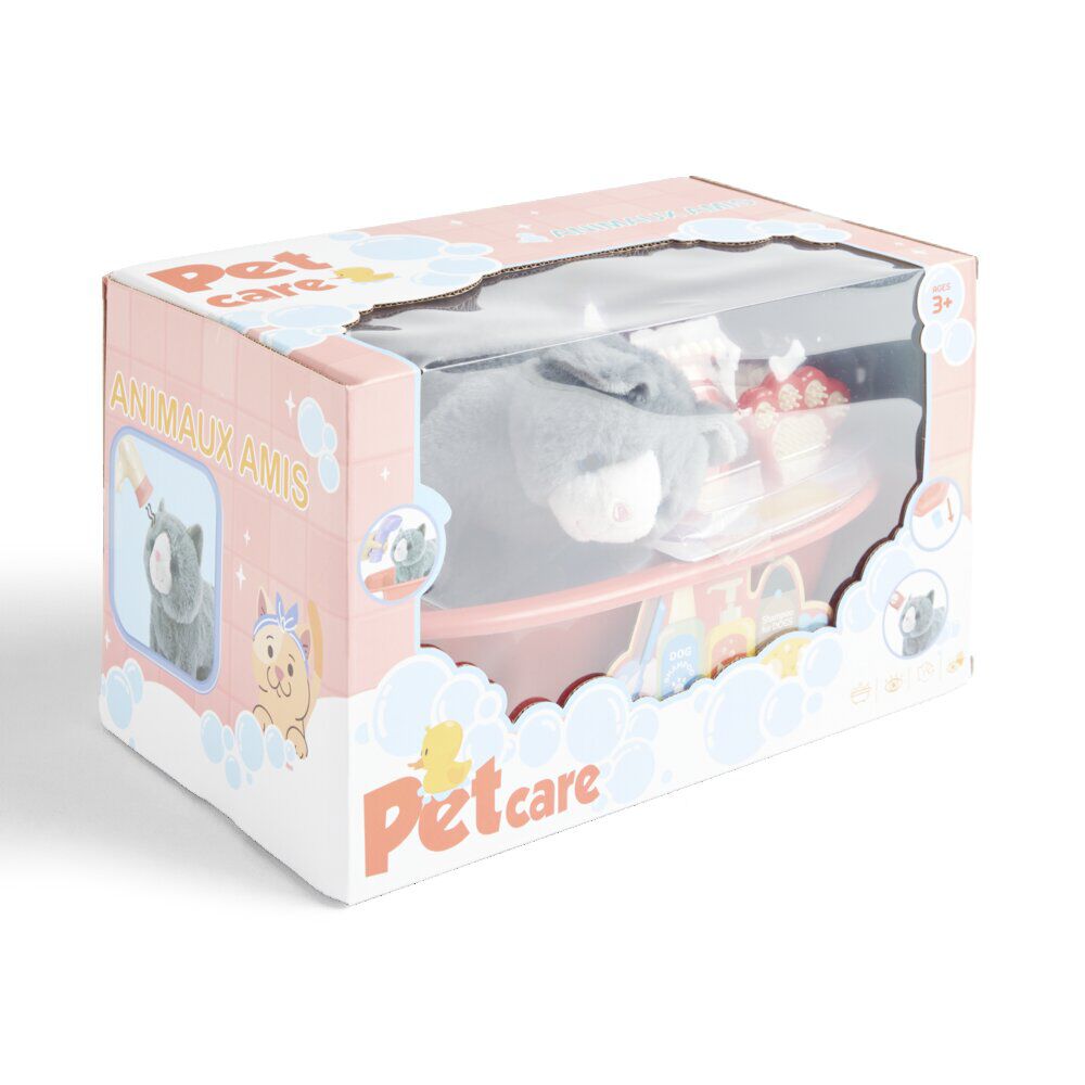 Peluche animal avec baignoire et accessoires