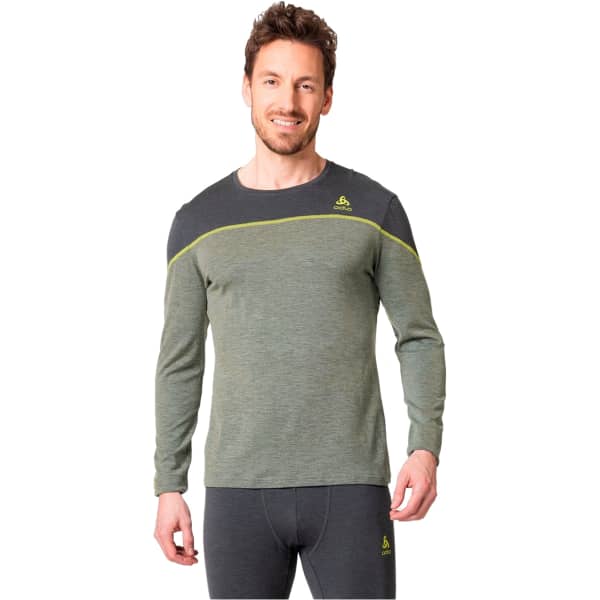 T-shirt thermique ODLO BL TOP CREW NECK L/S REVELSTOKE PW 150 MATTE GREEN/DARK GREY MELANGE