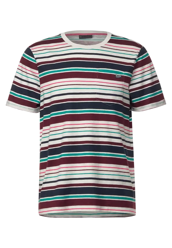 T-Shirt mit Streifenmix - putty beige