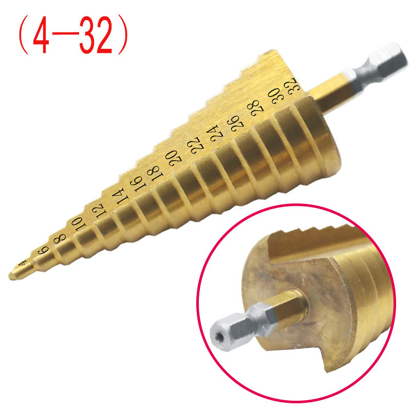 (3er Set) 4-32mm Stufenbohrer Mehrloch Kegel Bohraufsatz mit Titan Beschichtung für Holz / Kunststoff / Aluminium / Edelstahl