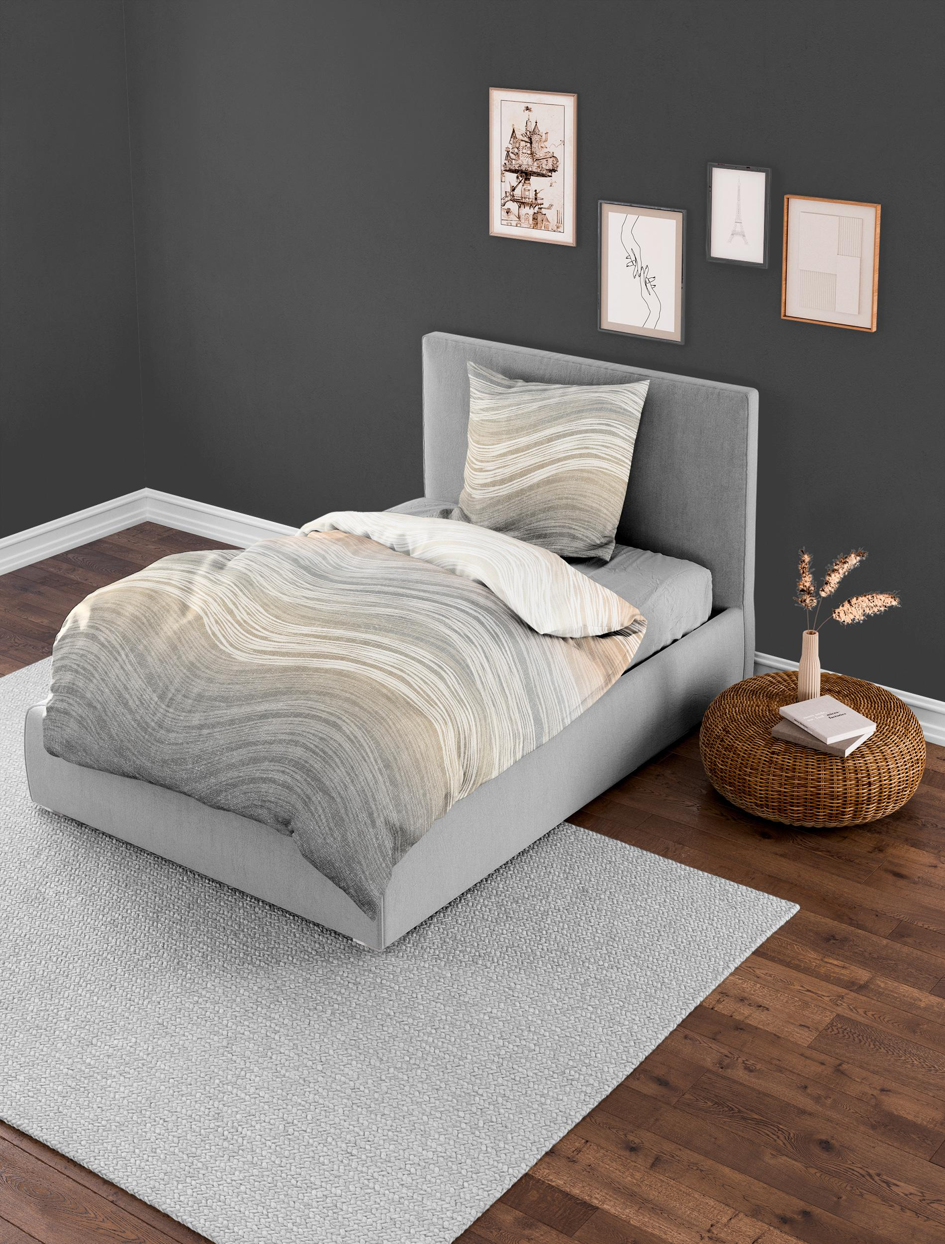 Bettwäsche Mako-Satin kitt 135x200cm, mit 1 Kissen