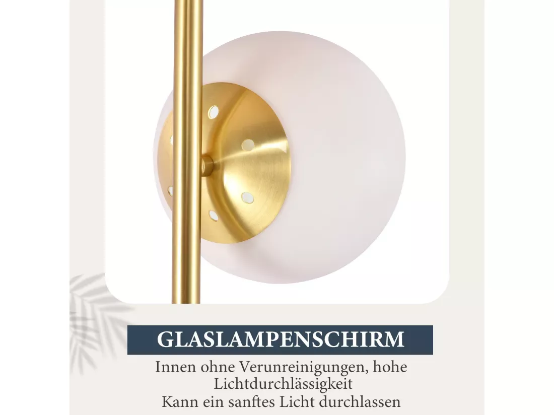 NETTLIFE Lampadaire Moderne - Lampadaire Salon E27 Or Design Lampe à 3 Flammes avec Interrupteur à Pied Métal Blanc Verre Industriel Lampe de Sol