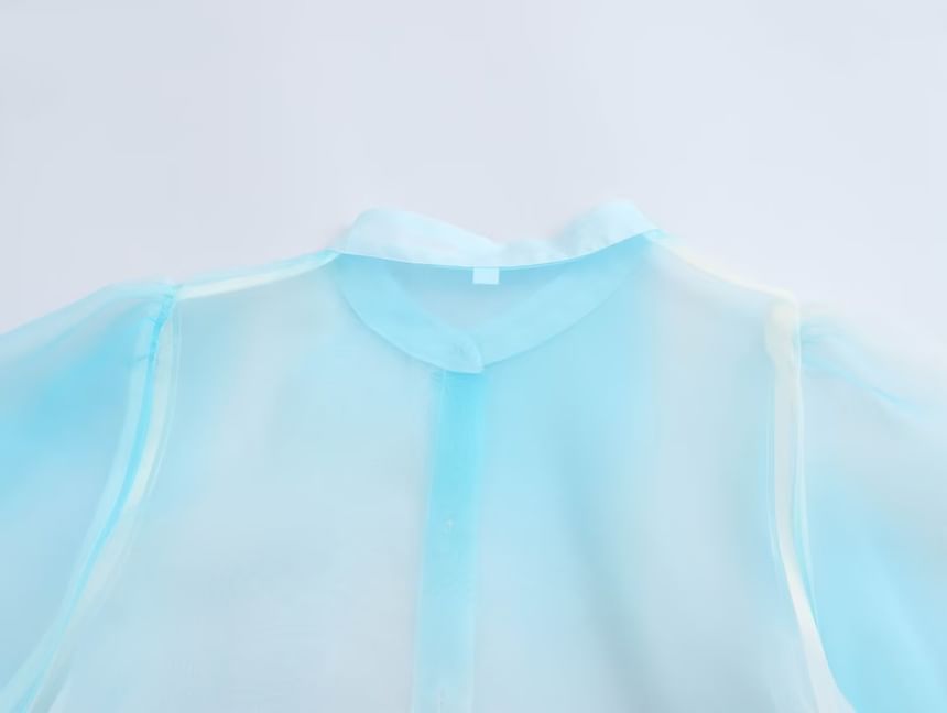 Cumulys - Blouse met ballonmouwen en bandkraag en palmboomprint